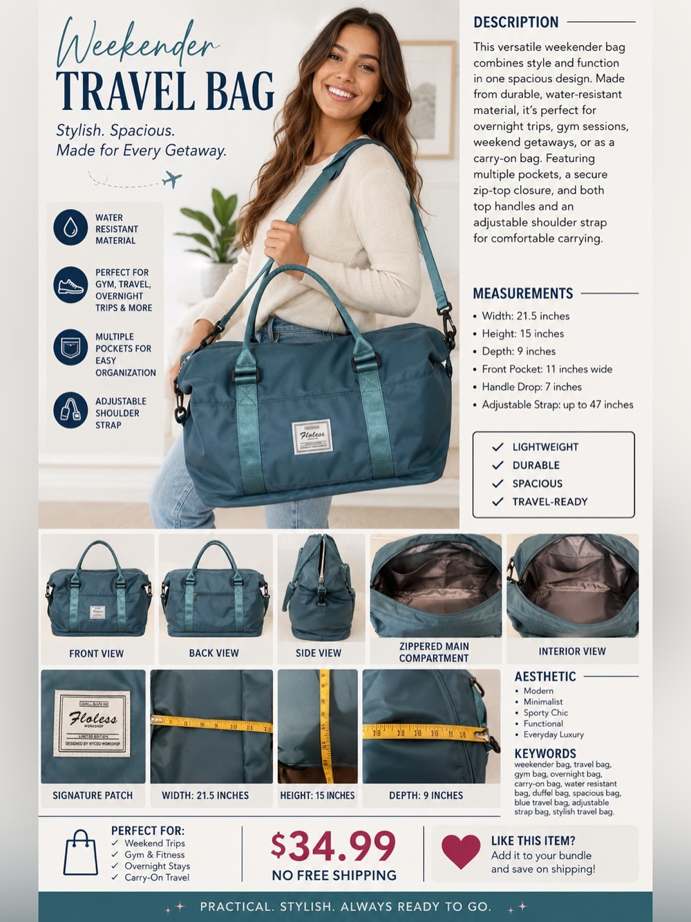 Classic Men's Duffel Bag in Teal